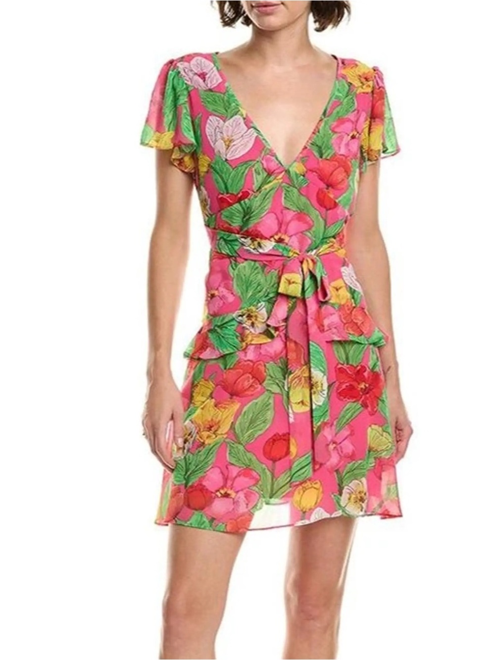 MILLY Lee Tulip Rosette Mini Chiffon Dress Size 4 NWT $395